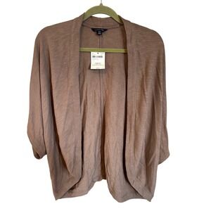 Lands' End Terry Cardigan Sweater Draped Open Front Mushroom Medium‎ Petite